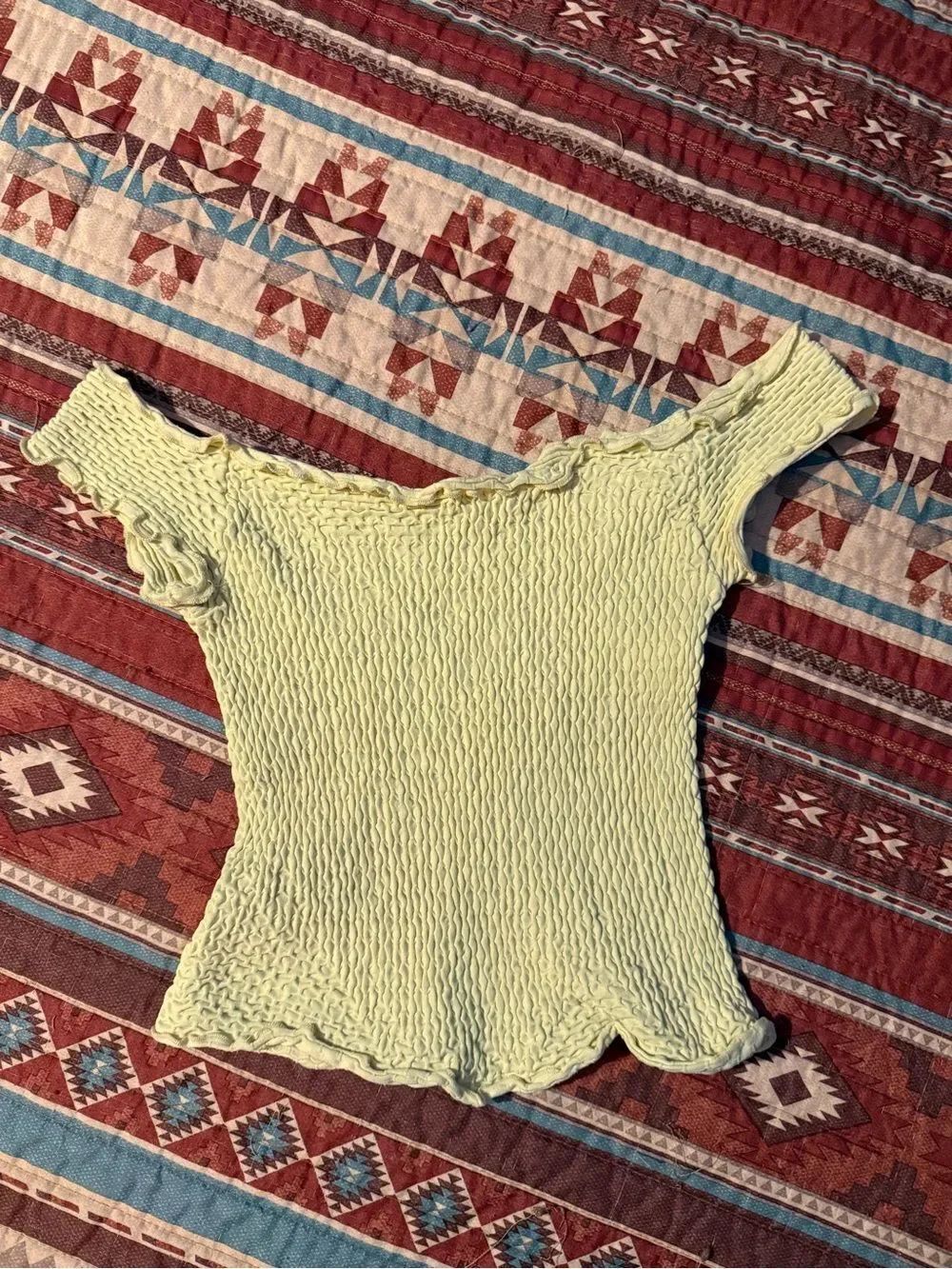 Free people Light Yellow Smocked Off-Shoulder Top small